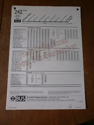 London Transport Bus Stop Timetable Panel-Route 242 1987 • £1.50