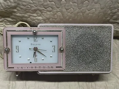 Vintage Radio Bulova Model 100 Tube AM Clock Radio Pink Gold 1950s MCM • $150