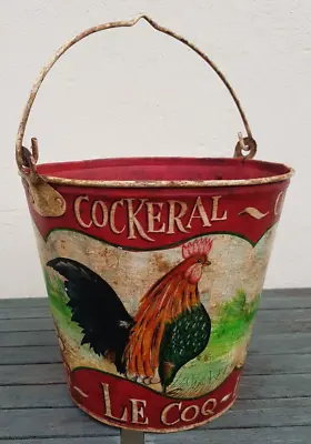 Unusual Red Hand Painted With Chickens Bucket Farmhouse Country Canal Bargeware • £44.95