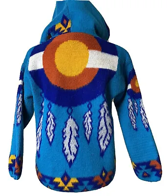 Artesanias Tuntaquimba Wool Sweater Hoodie Blue Colorado Southwest Womens M To L • $47.96