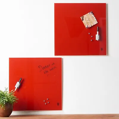 Red Magnetic Glass Notice Board Message Writing With Pen Wall Mounted Kitchen • £34