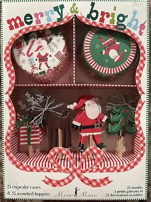 Meri Meri Merry And Bright Cupcake Kit Toppers Liners Santa Reindeer Christmas • $11.90