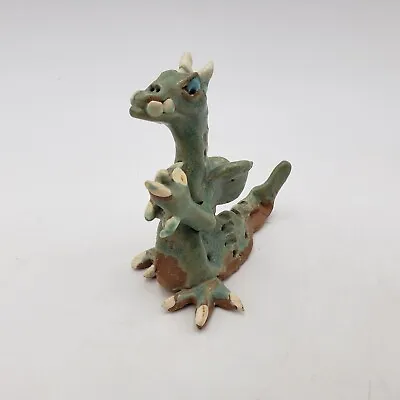 Vintage Studio Art Pottery Green Winged Dragon Clasping Claws Signed • $14.45