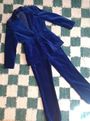 Vintage Etam Blue Velvet Trouser Suit Ladies Size 8uk • £58
