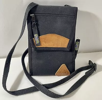 Ellington Black Canvas Rectangle Crossbody Flap Purse/wallet Small With Zipper • $6.99