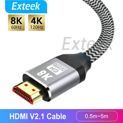 $14.95 • Buy HDMI V2.1 To HDMI 8K@60Hz 48Gbps Ultra HD Cable For PS5 TV Box Splitter 4K@120Hz