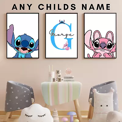 £6.99 • Buy Set Of 3 Personalised Disney Lilo And Stitch Wall Art Poster Print Girl Gift UK