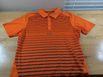 Oakley Men's Golf Polo Performance Poly Stripe Shirt Size Large Orange Gray • $14.99