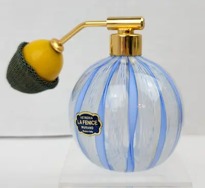 MCM Murano Vetreria La Fence Perfume Atomizer Art Glass Blue Ribbon Bottle • $59.99