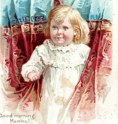 Mellins Food Victorian Trade Card Pretty Girl Baby GOOD MORNING MAMMA 1880s • $13.49