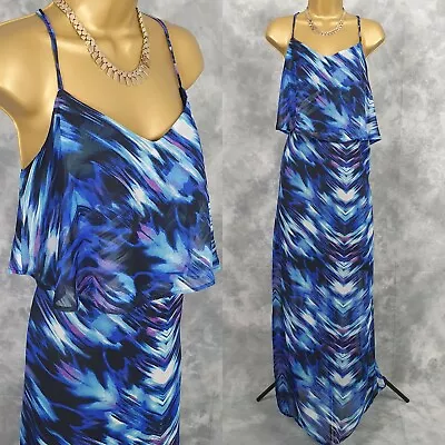 BUTTERFLY MATTHEW WILLIAMSON Blue Chiffon Long Summer Holiday Dress Size 12 UK • £25