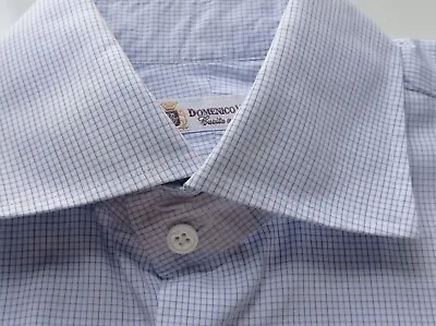 Men Domenico Vacca Cucita Hand Made Long Sleeve French Cuff Shirt Plaid 15.5  • $79