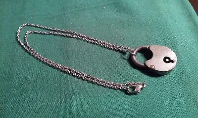 Vintage Real Mini Padlock Pendant Charm On Silver-Tone 18  Chain Necklace No Key • $9