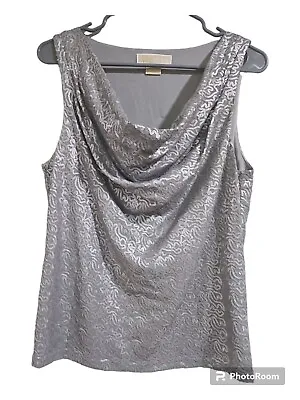 Michael By Michael Kors Silver Sequin  Sleeveless Draped Top Size P/L Women's • $17