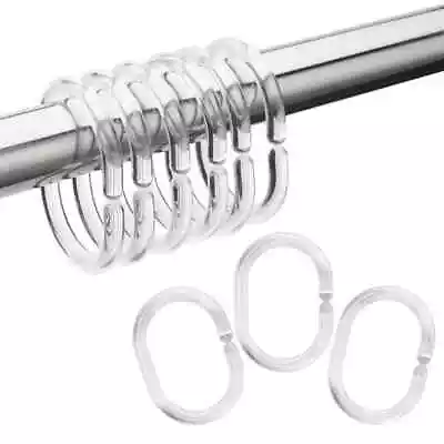 Shower Curtain Hooks Bathroom Replacement C-Rings 12 Pieces Clear Transparent Wh • £2.99