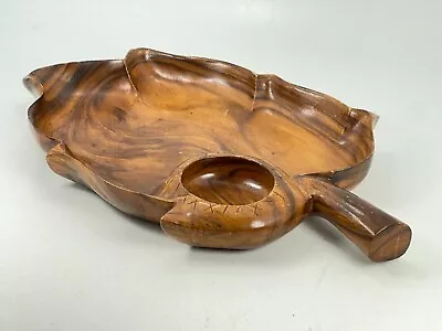 Vintage Mid Century Hawaiian Monkey Wood Serving Snack Chip Dip Leaf Tray Hawaii • $34.64