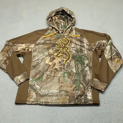 Browning Sweater Men L 44 Brown Camouflage Leaves Hoodie Outdoor Hunting Fishing • $23.88