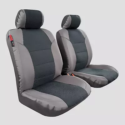 Canvas Seat Covers For Ssangyong Musso XLV Ultimate Jacquard GREY WEAVE Front • $92.39