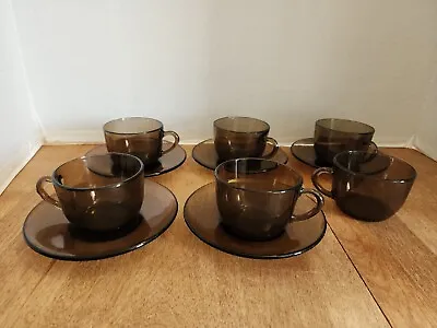 Vereco France Brown Glass Teacups And Saucers Mid Century  • $11.49