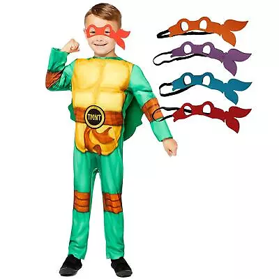 Kids Official Teenage Mutant Ninja Turtles Fancy Dress Superhero Costume Boys • £18.04