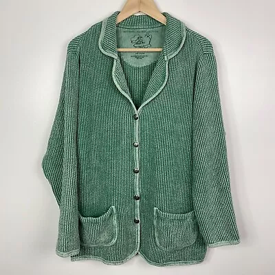 Michael Leu Collection Button Down Waffle Knit Pocket Cardigan Sweater M Green • $35