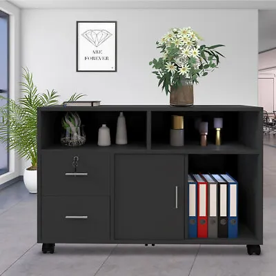$89.99 • Buy Home Office 2 Drawer Filing Cabinet Wood Storage Black Stand Shelf Organizer