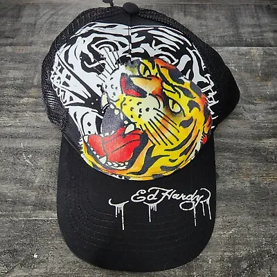 Ed Hardy Tiger Head Tattoo Art Design Black Trucker Snapback Cap Hat NEW • $22.24