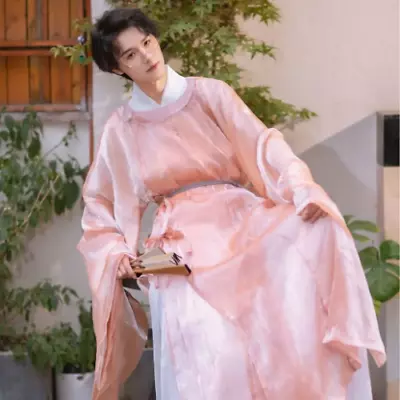 Pink Hanfu Men And Women With Improved Round Collar Robe Traditional Dress • $125.77