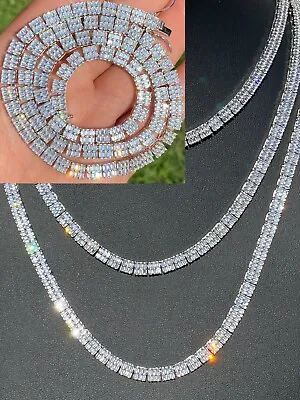 SOLID 925 Sterling Silver Baguette Tennis Chain ICED CZ Necklace 5mm Hip Hop • $253.67