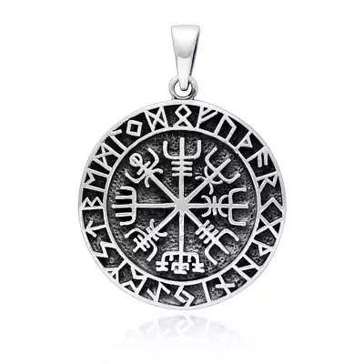 925 Sterling Silver Vegvisir Icelandic Viking Asatru Compass Norse Runes Pendant • $35.95