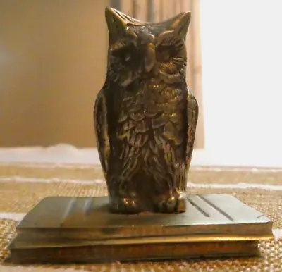Vintage Brass Owl Paperweight Wise Old Owl Sitting On Books • $9.95