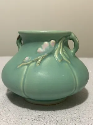 Vintage Weller Pottery F-2  Floral Bouquet Green Vase Circa Late 1930s • $50