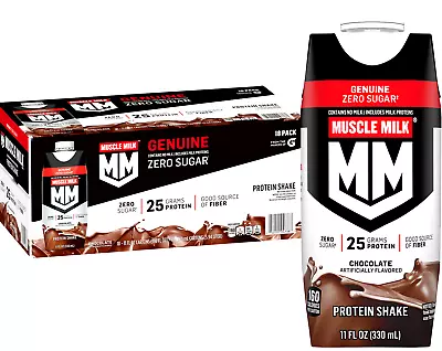 Muscle Milk 25g Genuine Protein Shake ZERO SUGAR Chocolate 11 Fl Oz 18 Pk • $44.26
