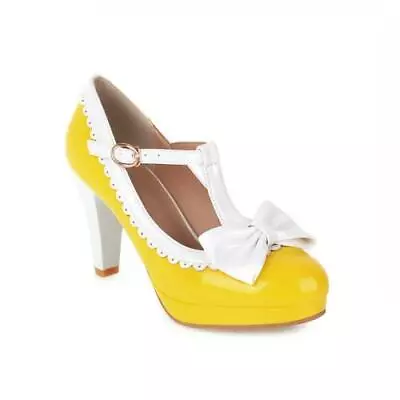New Womens High Heel Bowknot Pumps Lolita T-Strap Buckle Mary Jane Shoes Party D • $47.40