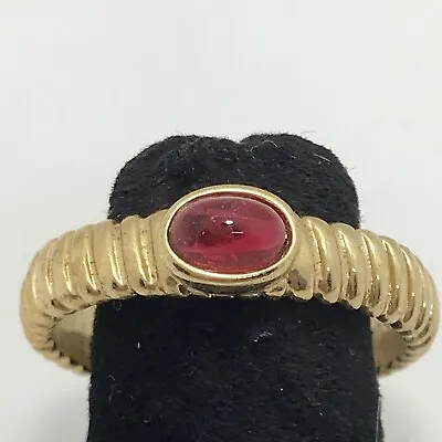 Vintage Signed A  18K GE Gold Plated Red Marbled Cabochon  Ring Sz 10 • $24.99