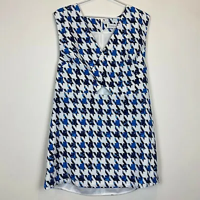 Finders Keepers Size 12 White/Blue Sleeveless Lined Dress With Back Zipper • $16