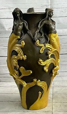 Nude Beautiful Mermaid Mermaids Flower Vase Bronze Sculpture Home Decor • $279.65