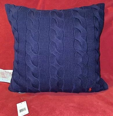 $175 Ralph Lauren Polo Hanley Cable Knit 20x20 Decorative Throw Pillow NAVY • £75.98