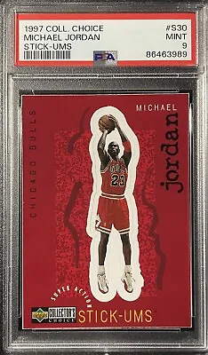1997 Collector's Choice Stick-Ums #S30 Michael Jordan Bulls Red PSA 9 MINT • $34.99