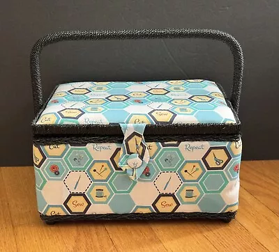 Vintage Fabric Covered Sewing Box Basket Padded ~ SINGER ~ Cut Sew Repeat • $14.95