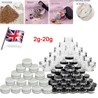 2/3/5/10/20g Plastic Sample Pot Jar Glitter Make Up Cosmetic Art Cream Travel • £14.89