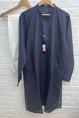 New Junaid Jamshed J. Mens Kurta & Trouser Suit 2 Piece Blue White XL Eid Outfit • £54.99