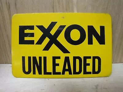 EXXON UNLEADED Sign Yellow Black Small Metal Original Pump Plate Gas Station Ad • $44