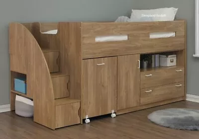 Supreme Kids Midsleeper Cabin Bed With Steps - Storage Drawers - Cupboards Desk • £569