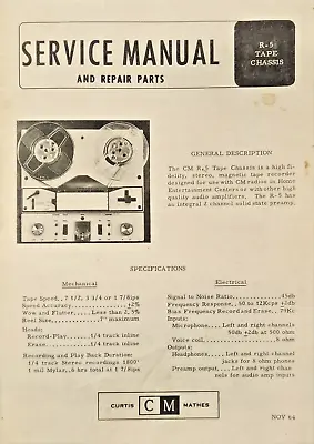 Vintage Curtis Mathes R-4 Tape Chassis Reel-To-Reel Tape Recorder Manual • $10