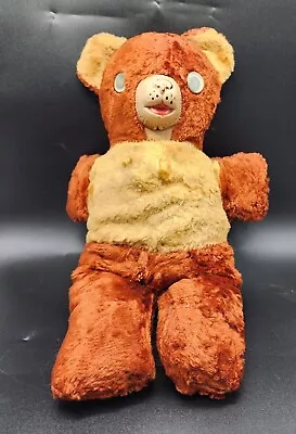 Vintage Teddy Bear Gund Rubber Nose Snout Googly Eyes Plush 13in Brown Yellow  • $28