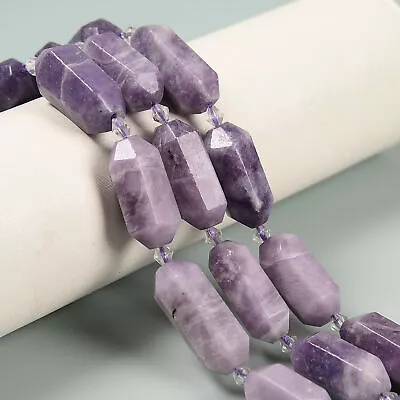 $24.49 • Buy Natural Lepidolite Prism Cut Double Point Beads Size 15x25mm 15.5'' Strand