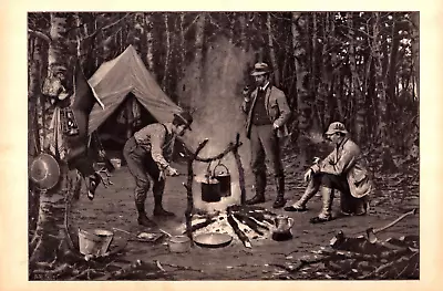 SUPPER IN CAMP DEER HUNTING CAMPING A.B. Frost Antique Lithograph 1904 • $55