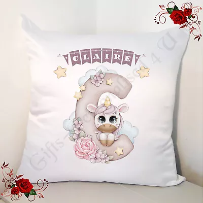 Personalised 18  Cushion - Newborn Baby Gift - Unicorn - Initial - A-Z - D.2 • £15.99