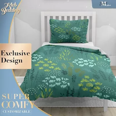 Dandelion Leaf Kids Patterns Green Doona Cover Set With 2X Matching Pillowcases • £74.38